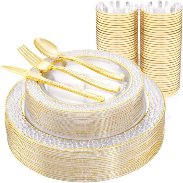 OPTERWQ 150 Pieces Disposable Multipurpose Cutlery Set Dinner Plates